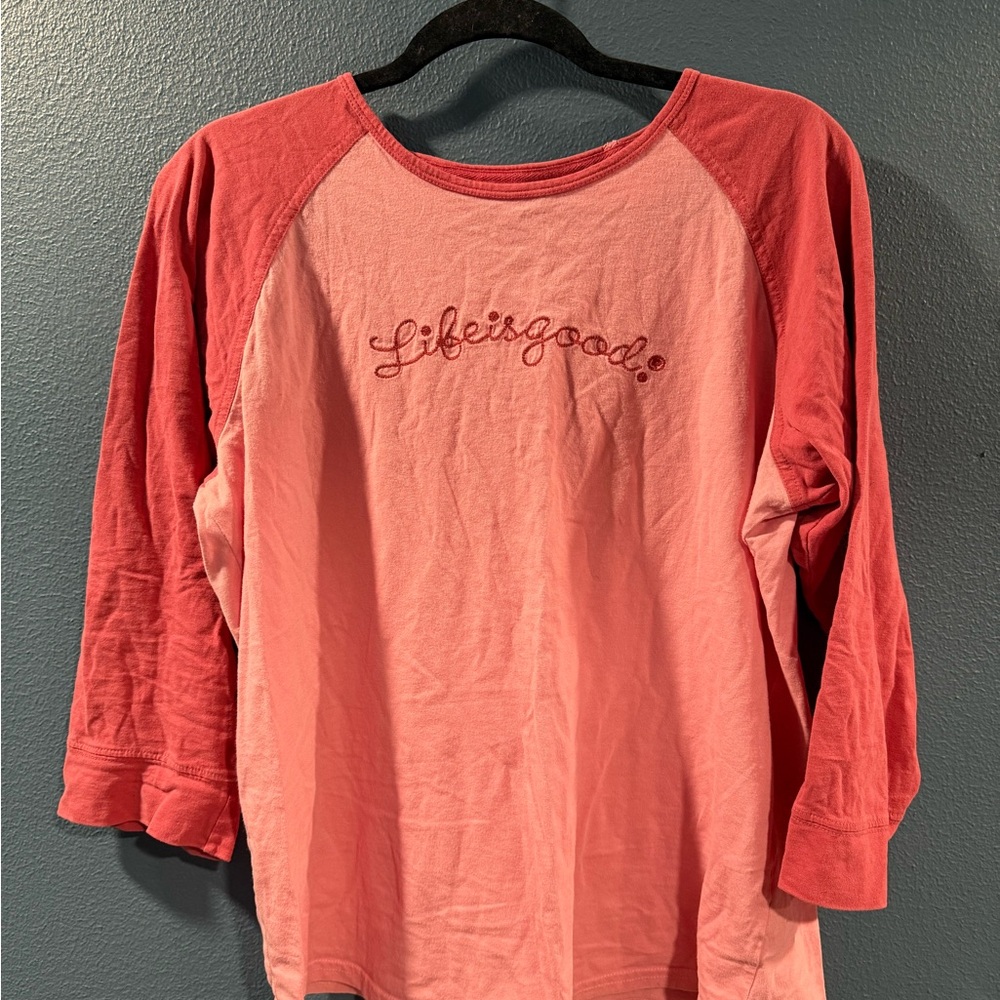 Life Is Good Pink and Red Tee